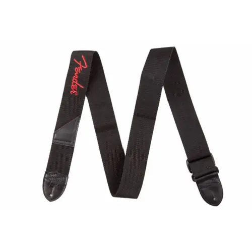 099-0662-015 Poly Guitar Strap with Leather Ends, Black w/ Red Logo : Fender Latest