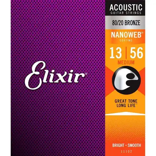 11102 80/20 Bronze Nanoweb Medium 6-String Acoustic Guitar Strings : Elixir No Minimum Order