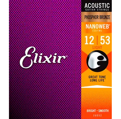 Fresh Stock 16052 Nanoweb Phosphor Bronze Acoustic Guitar Strings - .012-.053 Light : Elixir