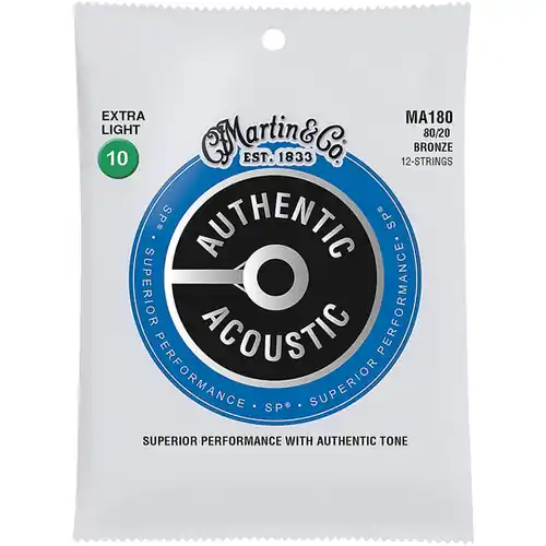 Authentic MA180 SP 12-String 80/20 Bronze Extra-Light Acoustic Strings : Martin