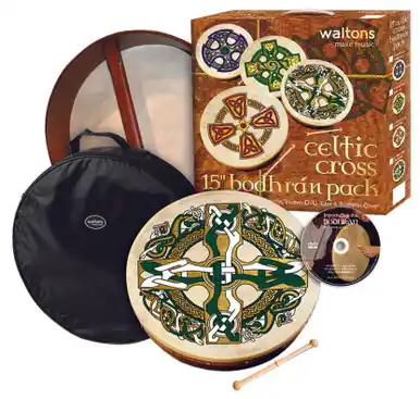 Free Shipping Waltons Gaelic Cross 15-Inch Bodhran Gift Pack