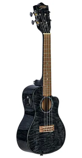 Professional Grade Lanikai QM-BKCEC Quilted Maple Concert Cutaway Electric Ukulele - Black