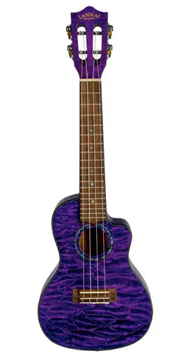 Hassle-Free Returns Lanikai QM-PUCEC Quilted Maple Concert Cutaway Electric Ukulele - Purple