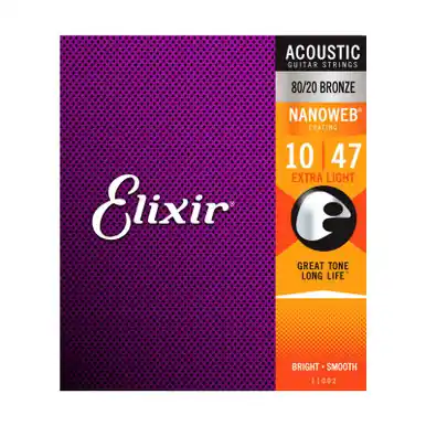 Elixir Nanoweb Acoustic Guitar Strings - 80/20 Bronze Extra Light 10-47 Latest