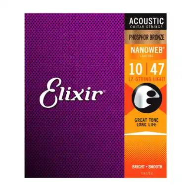 Fast Shipping Elixir Nanoweb 12-String Acoustic Guitar Strings - Phosphor Bronze Light 10-47
