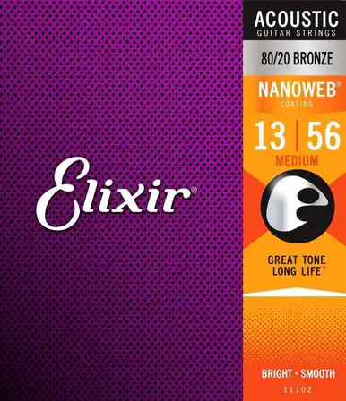 Direct From Manufacturer Elixir Nanoweb Acoustic Guitar Strings - 80/20 Bronze Medium 13-56