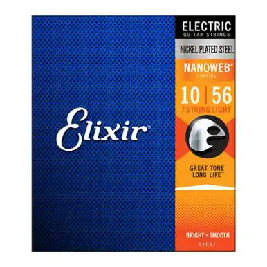 Worldwide Shipping Elixir Nanoweb 7-String Electric Guitar Strings - Nickel Plated Steel Light 10-56