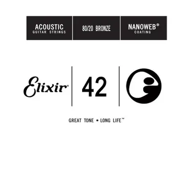 Elixir Nanoweb 80/20 Bronze Single Acoustic Guitar String - .042 Luxury