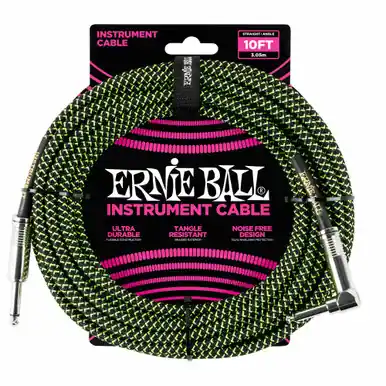 Ernie Ball Instrument Cable 10 ft. Straight to Right-Angle - Black and Green Trending