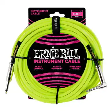Premium Ernie Ball Instrument Cable 10 ft. Straight to Right-Angle - Neon Green