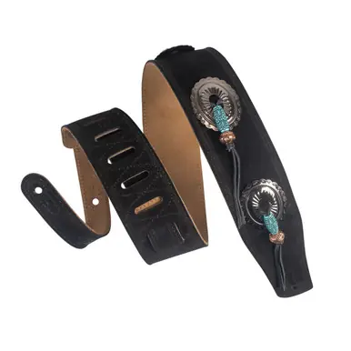 Levy's 2.5-Inch Grand Mesa Series Suede Guitar Strap - Black with Turquoise Tassels Limited Edition