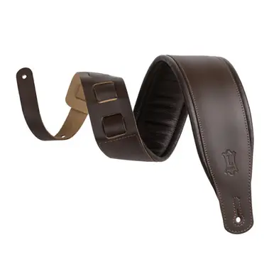 Levy's 3-Inch Amped Leather Series Guitar Strap with Foam Padding - Dark Brown Professional Grade