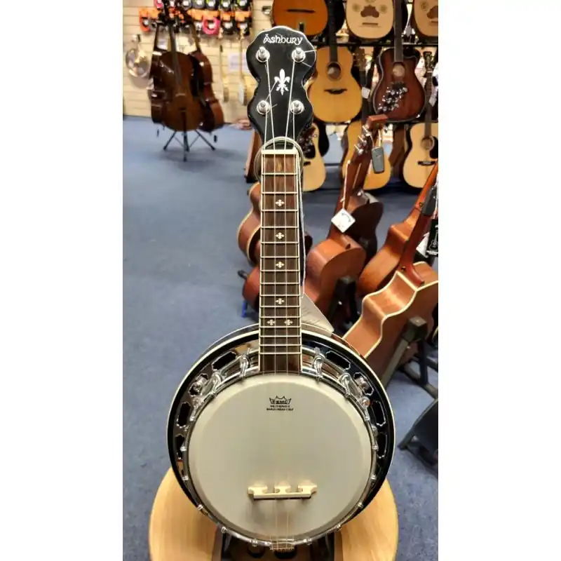 Ashbury AB-48-U Banjo Ukulele in nice condition, mahogany resonator, planetary pegs, complete with hard cas Exclusive