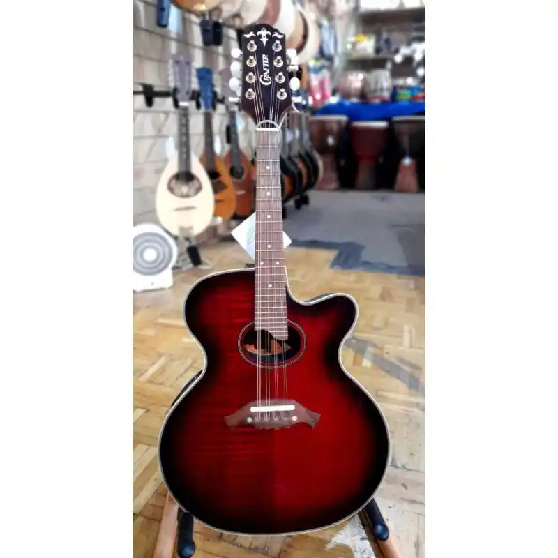 Crafter M70E Bowlback Electro Acoustic Mandolin, Translucent Red Luxury