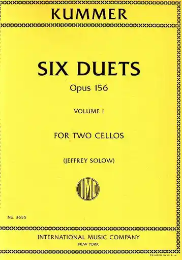 Hot Picks Kummer (Solow): Six Duets, Op. 156, Vol. 1 (2 cellos)