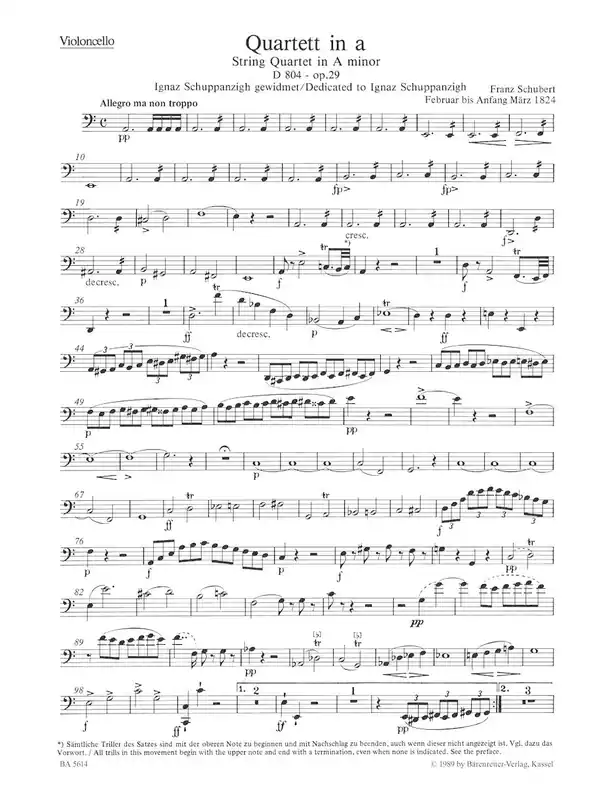 Schubert, Franz: String Quartet in A minor, D 804, Op. 29 Rosamundeand String Quartet in C minor, D703, Quartet-Satz, Barenreiter Fresh Stock