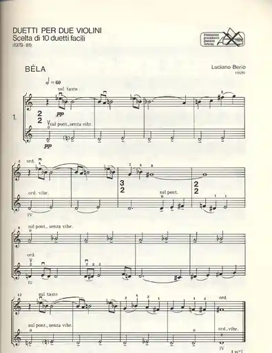Direct From Factory Berio, L.:Selected Easy Duets (2 violins)