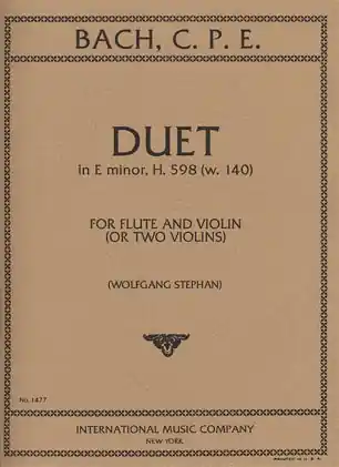 Bach, C.P.E.: Duet in E minor, H.598 (W. 140) (violin, and flute)(two violins) In Demand