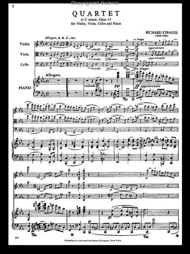 Strauss, Richard: Piano Quartet in C minor, Op. 13 (violin, viola, cello, piano) Premium