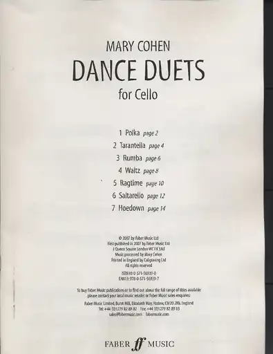 New Release Cohen, Mary: Dance Duets (2 cellos)