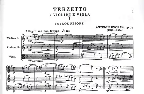 Dvorak: Terzetto Op.74-Critical Edition (2 violins & viola)score & parts Handmade