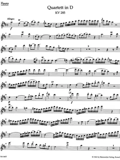 Last Chance Mozart, W.A. (Pohanka): Quartets for Flute, Violin, Viola, & Violoncello, KV285, 285a, 285b, & 298 - URTEXT (flute quartet) Barenreiter