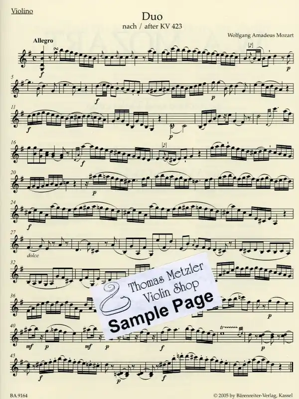Mozart, W.A. (Berke): Duets for Violin and Viola, KV423 & 424 - URTEXT (violin & viola) Barenreiter Crafted