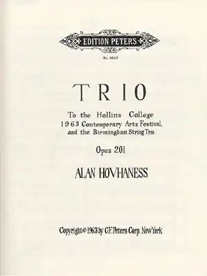 Hovhaness, Alan: Trio Op. 201 (violin, viola, cello) Get Yours