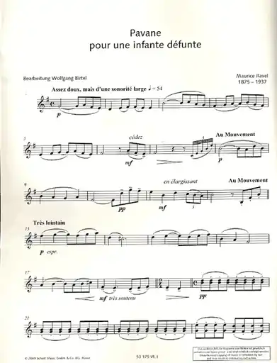 Next Day Delivery Ravel, M (Birtel, arr.): Pavane Pour Une Infante Defunte (2 violins, viola, and cello)