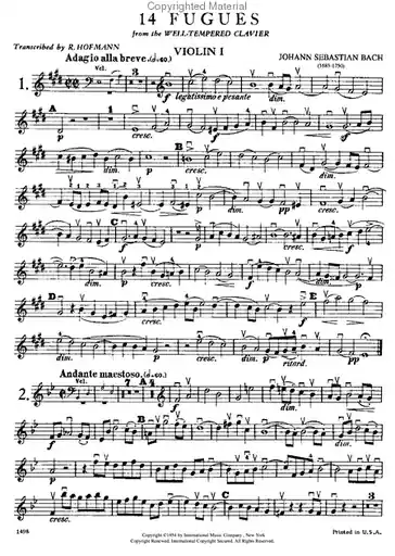 Special Offer Bach, J.S.: 14 Fugues from the Well-Tempered Clavier, Volume IFor string quartet (set of parts)