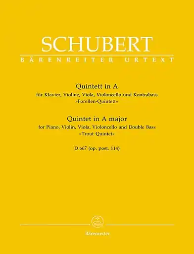 Schubert, F.: Trout Quintet in A Major Op.114 (piano, violin, viola, cello, bass) Barenreiter Direct From Manufacturer