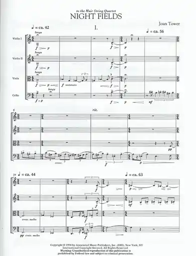 Tower, Joan: Night Fields (string quartet) score and parts Affordable
