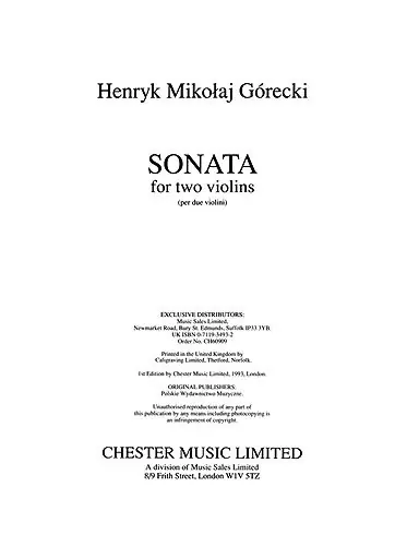 Gorecki, Henryk: Sonata (2 violins) - Special Import Exclusive Offer