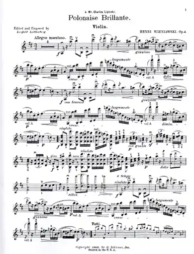 Fan Favorite Wieniawski, H. (Lichtenberg): Polonaise Brillante in D Major for Violin and Orchestra, Op.4 (violin, piano) SCHIRMER