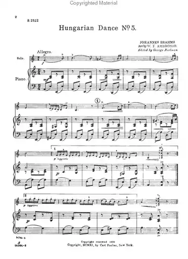 Brahms (Ambrosio/Perlman): Hungarian Dance No. 5 arrangement (violin & piano) Seasonal Sale