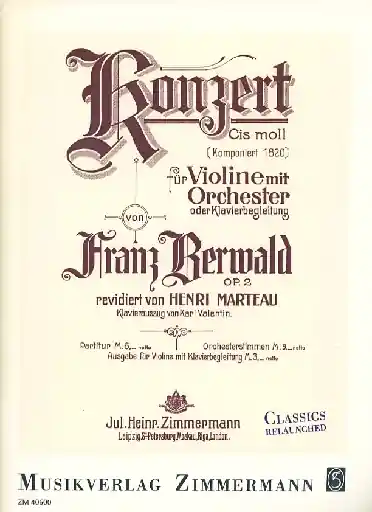 Price Cut Berwald, F.: Concerto in C Sharp Minor, Op. 2 (violin and piano)