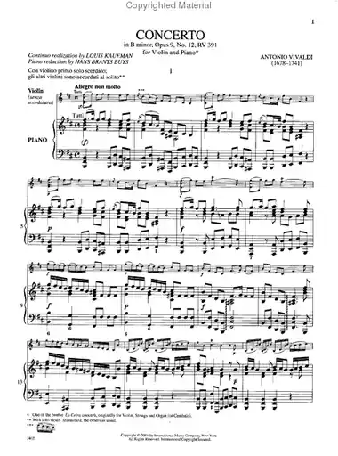 Free Delivery Vivaldi, A.: Concerto in B minor Op.9 #12 (violin & piano)