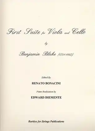 Flash Sale Blake, Benjamin (Bonacini): First Suite for Viola & Cello with Piano Accompaniment. OUT OF PRINT