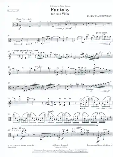 Fan Favorite Zwilich, Ellen Taaffe: Fantasy for solo Viola