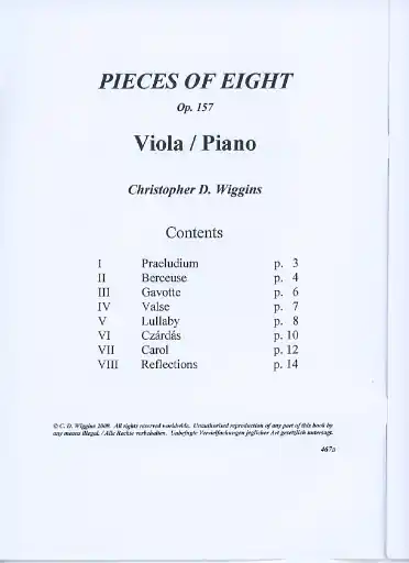 Limited Offer Wiggins, Christopher: Pieces of Eight, op.157 (viola & piano)