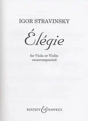 New Release Stravinsky, I.: Elegie (viola or violin unaccompanied)