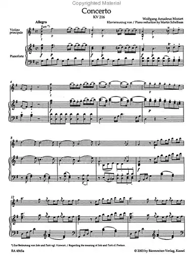 Mozart, W.A. (Mahling): (Score) Concerto in G Major for Violin and Orchestra, No.3, KV 216 urtext (violin, and orchestra) Barenreiter Free Delivery