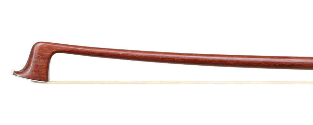 Hot Picks *W.E. Dörfler** violin bow, dark round Pernambuco stick, ebony & nickel mounted frog, Parisian eyes, fancy button, GERMANY, 61.8g
