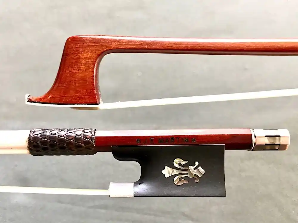 Authentic J.E. MARTIN violin bow, silver with Fleur de Lys