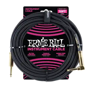 Limited Edition Ernie Ball Braided Instrument Cable - Straight-to-RA - 10' , Black