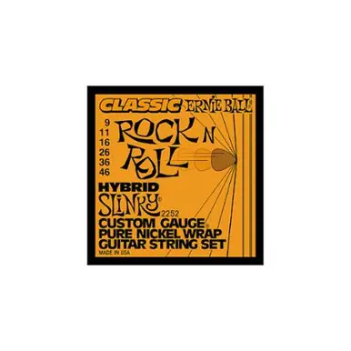 Crafted Ernie Ball 2252 Classic Rock N' Roll Pure Nickel Electric Guitar Strings - Hybrid Slinky (9 - 46)