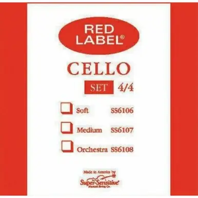 Warranty Included Red Label Super Sensitive Steelcore 4/4 Cello Strings: Set