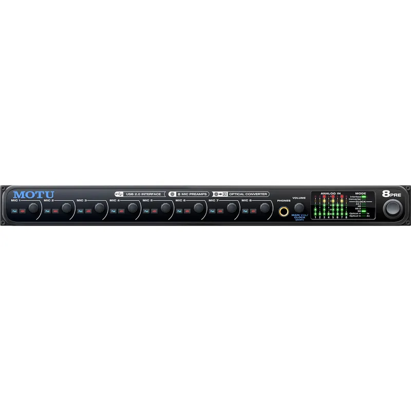 MOTU 8pre 16x12 USB Audio Interface and Optical Expander with 8 Mic In Professional Grade