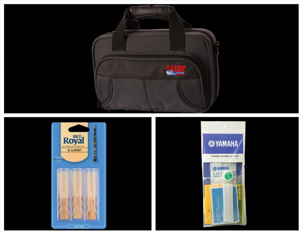 Alto Music Back to School Clarinet Bundle with Black Gator Case and 2.5 Reeds Handmade